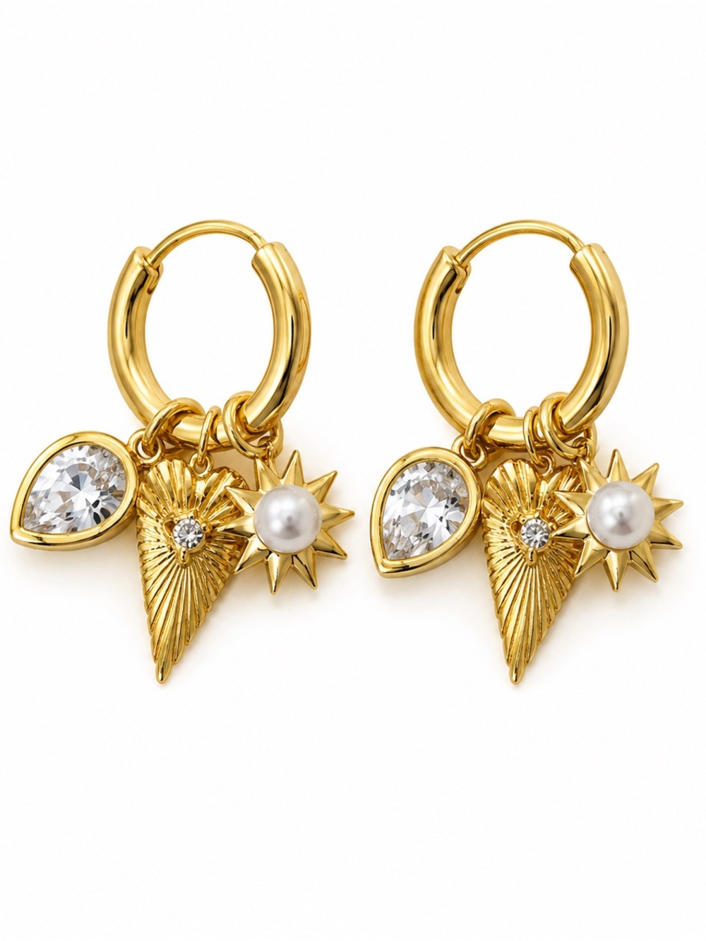 14K Gold Plated Rhodium Convertible Charm Hoop Earrings Hypoallergenic